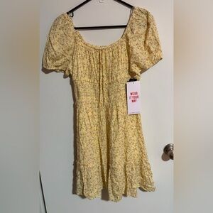 NWT Celebrity Pink Yellow Floral Smocked Waist Dress size M